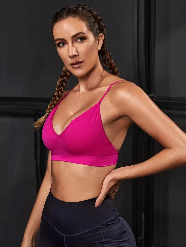 Solid Hot Pink Open Back Sports Bra