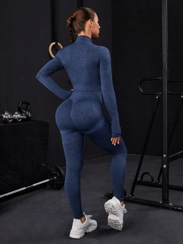 Seamless Thumbholes Top-Stitching Zipper Sports Set