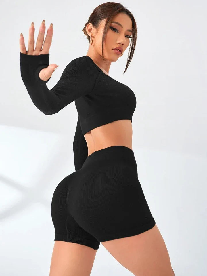 Yoga Trendy Solid Halter Neck Sports Set Workout Set