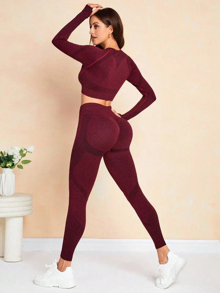 Women'S Raglan Short Sleeved Cropped Top And Leggings Sports Set