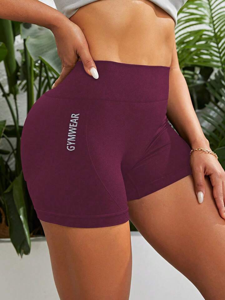 Letter Graphic Wideband Waist Sports Shorts Legging Shorts