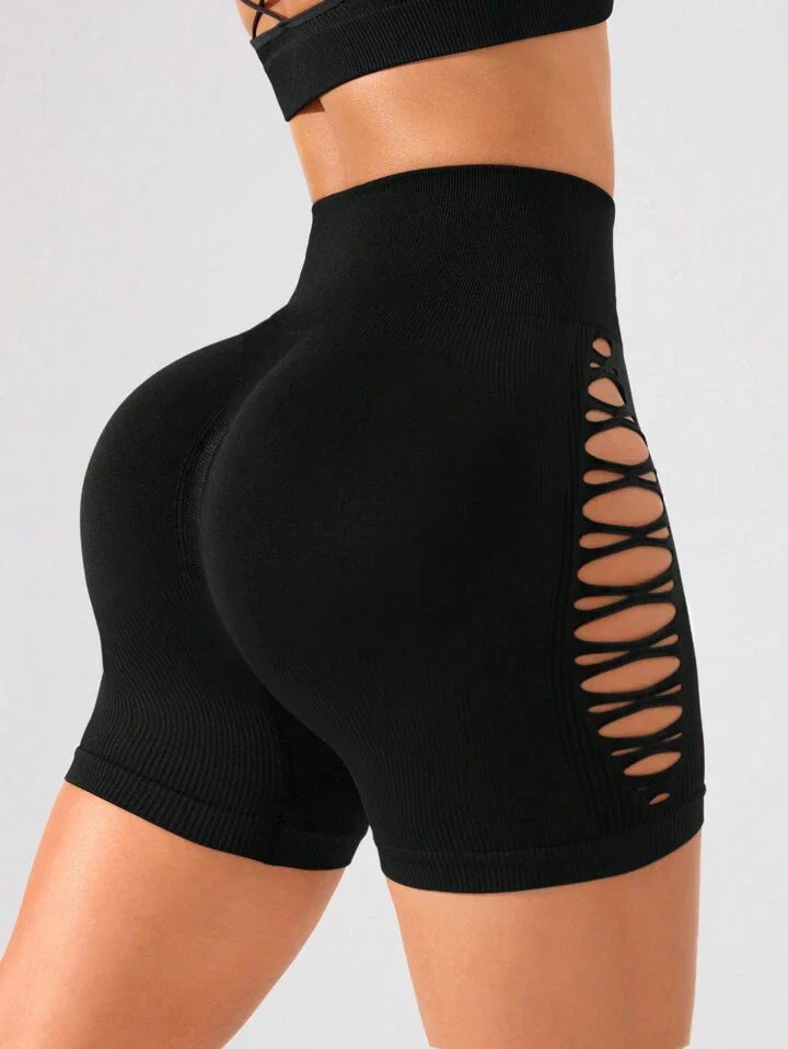 Seamless Simple Solid Color Hollow Out Sports Shorts Boot Shorts