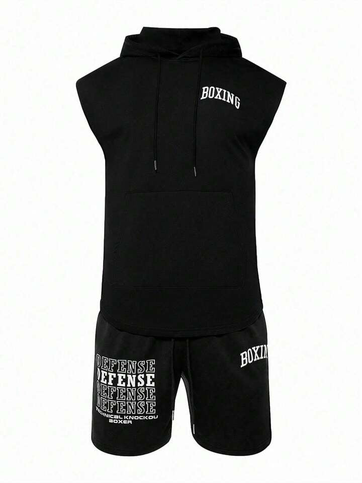 Men Shorts Set Men's Sleeveless Hooded Boxing Sportswear Set
