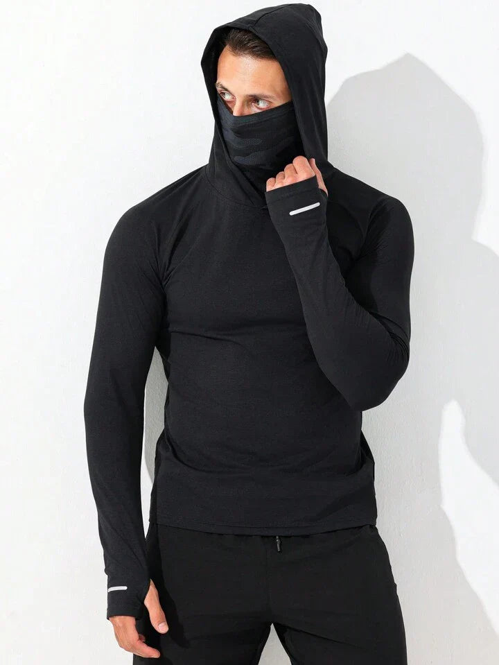 Men's Slim Fit Hooded Reflective Stripe Color Block Sports Sweatshirt