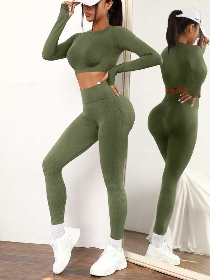 2pcs Seamless High Stretch Yoga Set Tracksuit Gym Set