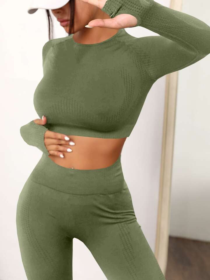2pcs Seamless High Stretch Yoga Set Tracksuit Gym Set