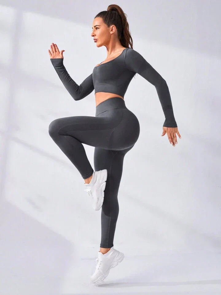 Seamless High Stretch Scoop Neck Sports Set Workout Set