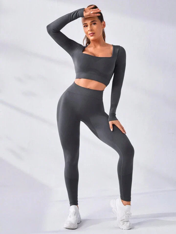 Seamless High Stretch Scoop Neck Sports Set Workout Set