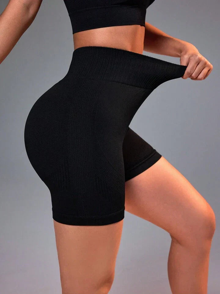 Solid Color Seamless Sports Shorts, Slim Fit, Suitable For Daily Wear Booty Shorts