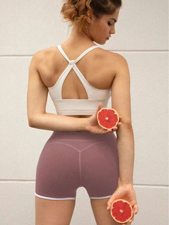 Sports Shorts High Waist With Built-In Briefs Yoga, Gym, & Cycling
