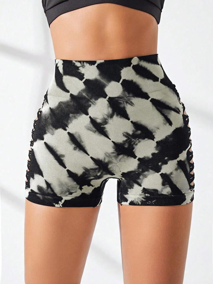 Yoga Trendy Tie Dye Criss Cross Side Sports Shorts