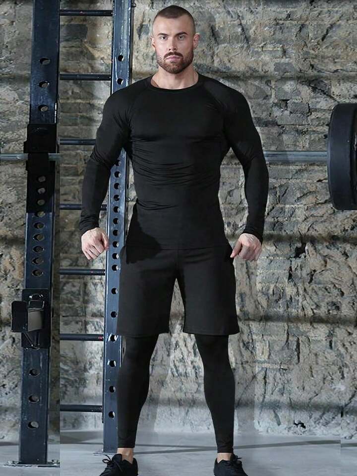 5pcs/Set Men's Sporting Suit, Quick-Dry Fitness Clothes For Compression &  Gym