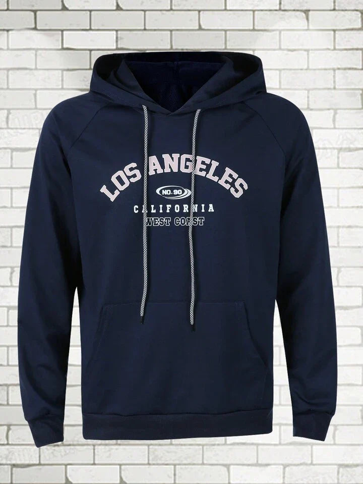 Sport Streetwear Men's Letter Print Drawstring Hooded Sports Sweatshirt