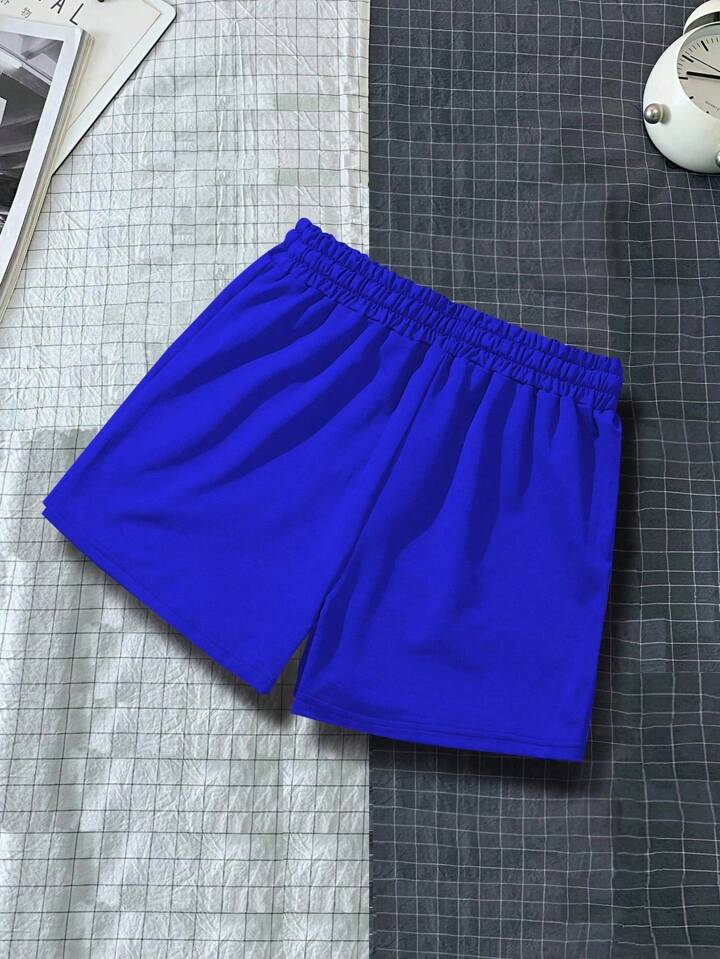 Homme Men Letter Graphic Drawstring Waist Shorts