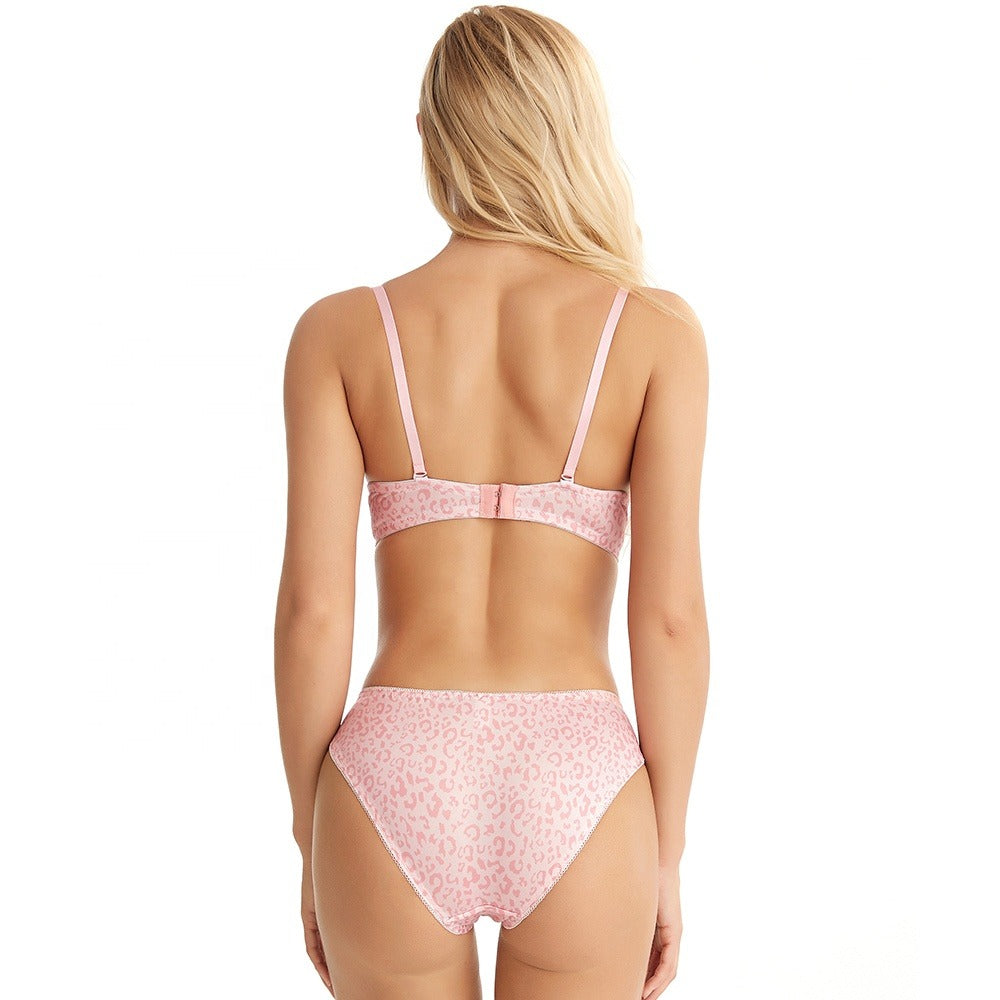 Pink Floral Print Underwire Embroidery Bra and Panty