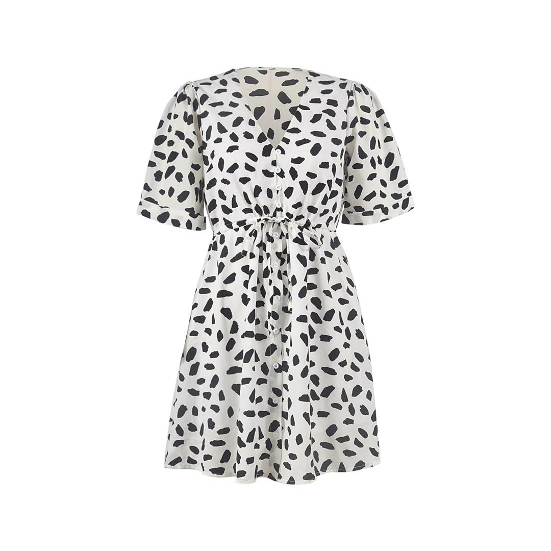White Fashion Print Button Lace Casual Dress for Summer/Beach